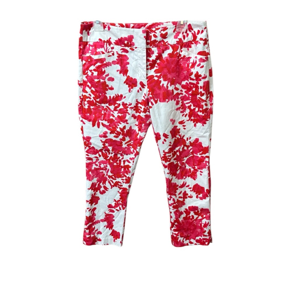 New York & Company Red and Cream Floral Capris size 4